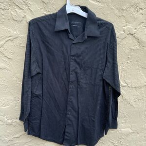 Via Europa Wrinkle Resistant Pinstripe Dress Shirt Black Long Sleeve Size medium